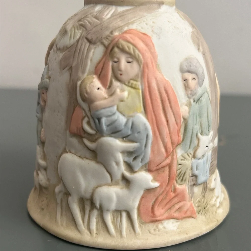 Porcelain Nativity Decorative Bell in Soft Pastel Colors